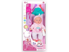 Játékbaba babakocsival és kiegészítőkkel, masnis fejpánttal, 35 cm (WZB108-12) Játékbaba babakocsival és kiegészítőkkel, masnis fejpánttal, 35 cm (WZB108-12)
