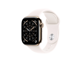 Apple Watch Series 11 GPS + Cellular, 42 mm-es aranyszínű titántok, lágy rózsaszín sportszíj, M/L (MF8X4MP/A)
