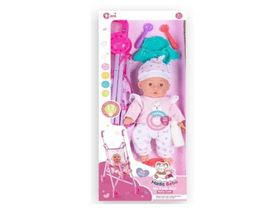Játékbaba babakocsival és kiegészítőkkel, 35 cm (WZB108-10) Játékbaba babakocsival és kiegészítőkkel, 35 cm (WZB108-10)