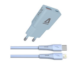 Avax CH6416 30W GaN töltő és USB-C–Lightning szilikon kábel, világoskék Avax CH6416 30W GaN töltő és USB-C–Lightning szilikon kábel, világoskék
