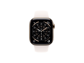 Apple Watch Series 11 GPS + Cellular, 42 mm-es aranyszínű titántok, lágy rózsaszín sportszíj, S/M (MF8W4MP/A)
