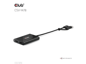 ADA Club3D USB Type-C (with USB Type-A adapter) to dual DisplayPort™(4K60Hz) Video Splitter