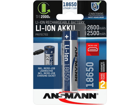 Ansmann 18650 Li-ion 2600mAh védett akkumulátor USB töltéssel (1307-0002) Ansmann 18650 Li-ion 2600mAh védett akkumulátor USB töltéssel (1307-0002)
