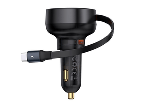 CHG Baseus Enjoyment Pro 60W, USB Type-A autós gyorstöltő, USB Type-C automata behúzós kábellel
