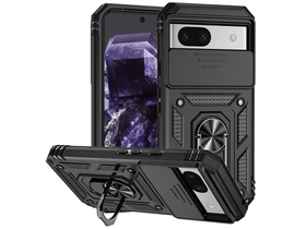 Defender szilikon telefonvédő (ütésállóság, tartógyűrű, kameravédő) FEKETE