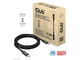 KAB Club3D USB4 Gen3x2 Type-C Bi-Directional Cable 8K60Hz or 4K120Hz, Data 40Gbps, PD 240W(48V/5A) EPR M/M 3m