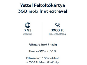 Yettel Feltöltőkártya Expressz 3GB-os csomag Yettel Feltöltőkártya Expressz 3GB-os csomag