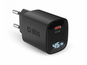 SBS LCD hálózati töltő GaN 45W fekete