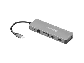 Sandberg Notebook Dokkoló - USB-C 13-in-1 Travel Dock (Bemenet: USB-C, Kimenet: USB-C+3xUSB-A+2xHDMI+VGA+RJ-45+Audio)