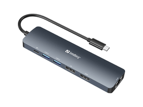 Sandberg Notebook Dokkoló - USB-C 8K Display Dock (Bemenet: USB-C; Kimenet: HDMI+DP+2xUSB-A3.0+USB-C+RJ45; 8K/30Hz)