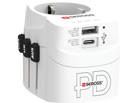 SKROSS PRO Light USB AC30PD, világutazó hálózati csatlakozó átalakító, földelt PD(gyorstöltés)