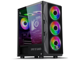 Spirit of Gamer Számítógépház - Rogue VII RGB (fekete, ablakos, 6x12cm ventilátor, alsó táp,  ATX, 1xUSB3.0, 2xUSB2.0)