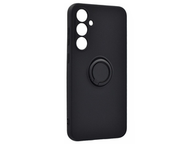 Szilikon telefonvédő (tartógyűrű, mikrofiber plüss belső, mágneses, kameravédő) FEKETE