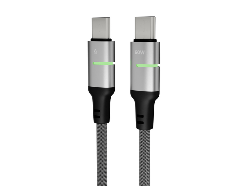 Avax CB633 STEELY LED 60W USB-C gyorstöltő kábel, fonott, 2m
