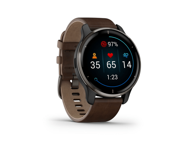 Garmin VENU 2 Plus, fekete-szürke, bőr szíjjal (GG010-02496-15)