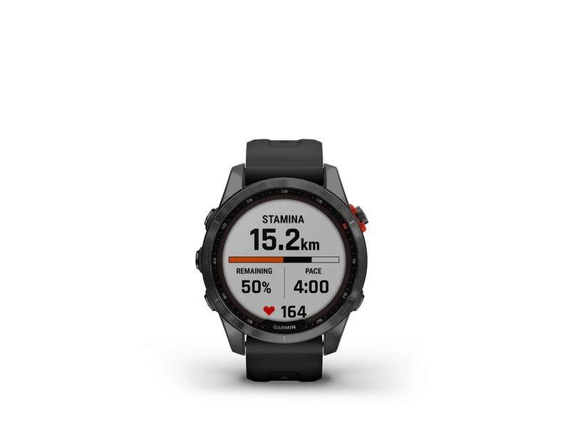 Garmin Fenix 7S, Solar szürke, fekete színű szilikon szíjjal (GG010-02539-13)