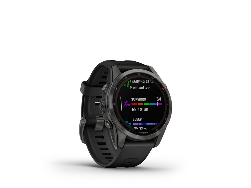 Garmin Fenix 7S, Solar szürke, fekete színű szilikon szíjjal (GG010-02539-13)