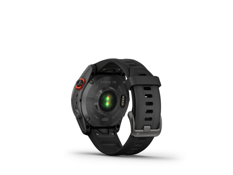 Garmin Fenix 7S, Solar szürke, fekete színű szilikon szíjjal (GG010-02539-13)
