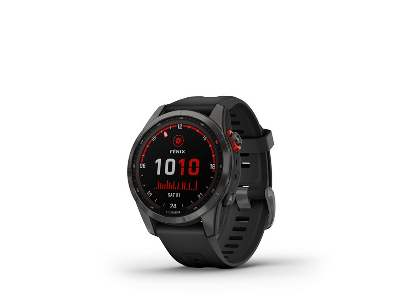 Garmin Fenix 7S, Solar szürke, fekete színű szilikon szíjjal (GG010-02539-13)