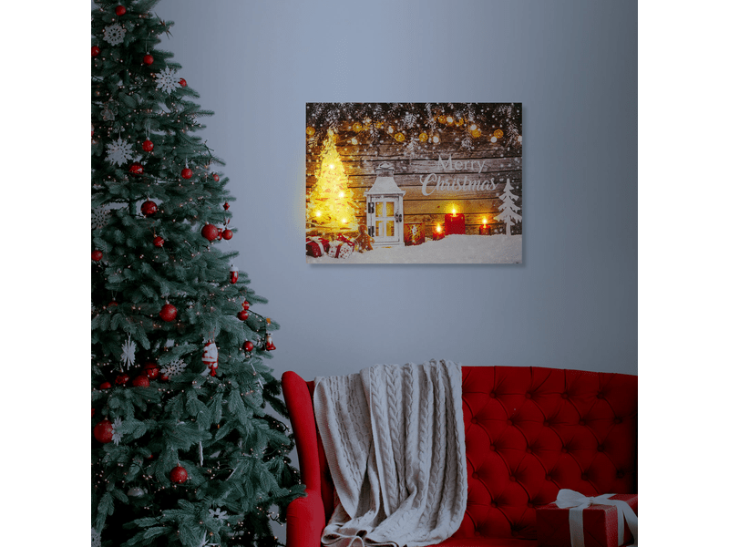 LED-es fali kép Merry Christmas 40x30 cm