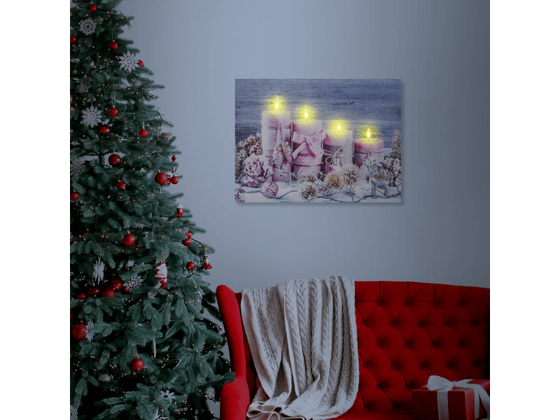 LED-es fali kép adventi gyertyák 40x30cm