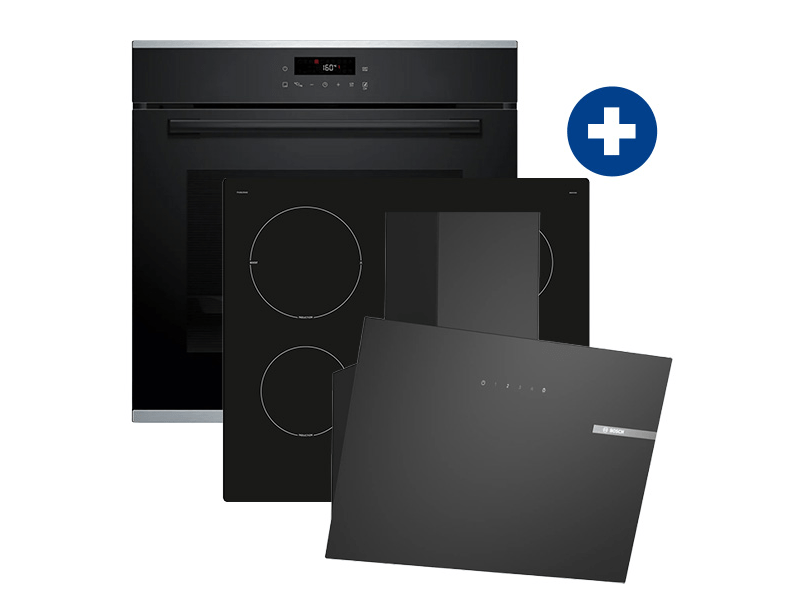 Bosch HQA272BB3 Beépíthető sütő+Bosch PUG61RAA5E Beépíthető indukciós főzőlap+Bosch DWK65DK60 Falra szerelhető páraelszívó