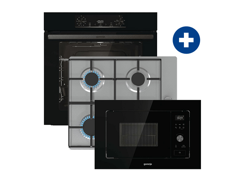 Gorenje BO6735E05B Beépíthető sütő + Gorenje G640XHS Beépíthető gázfőzőlap + Gorenje BM201AG1BG Beépíthető mikrohullámú sütő