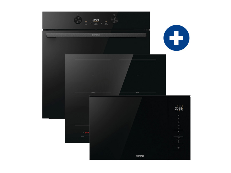 Gorenje BPS6737E04DBG Beépíthető sütő + Gorenje GI6442BSCE Indukciós főzőlap + Gorenje BM201SG3DBG Beépíthető mikrohullámú sütő