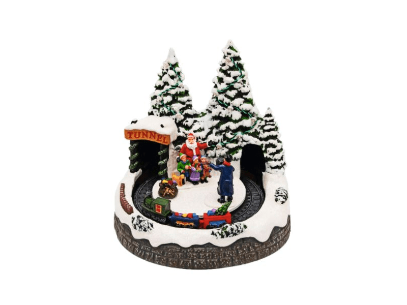 Home DRM 8 Világító karácsonyi életkép, fényképésszel, Mikulással és vonattal