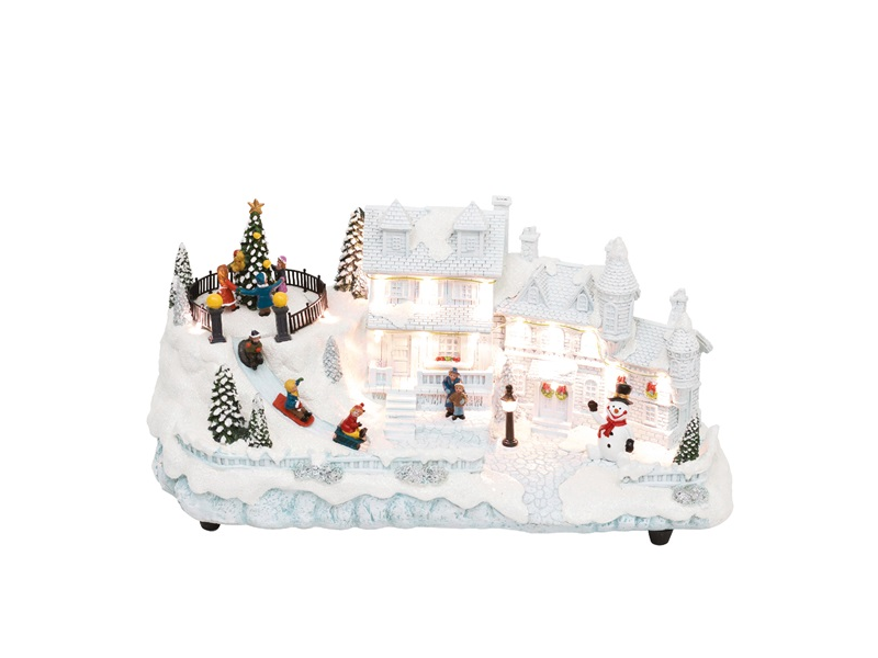 Home DRM 16 Dioráma, fehér ház forgó fenyővel