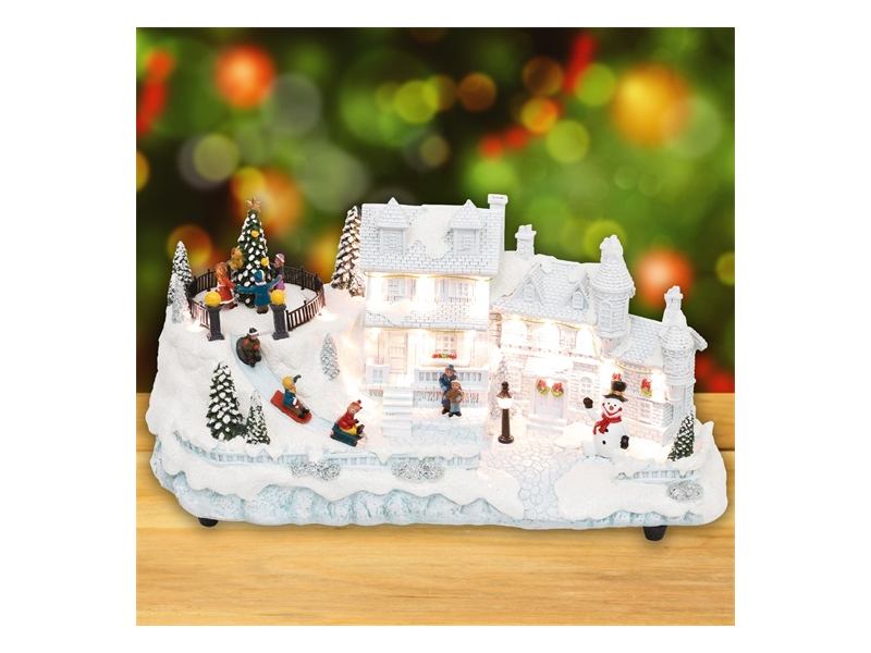 Home DRM 16 Dioráma, fehér ház forgó fenyővel