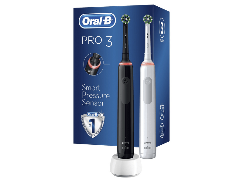 Oral-B PRO3 3900 Elektromos fogkefe Cross Action 2 db, Fekete / Fehér