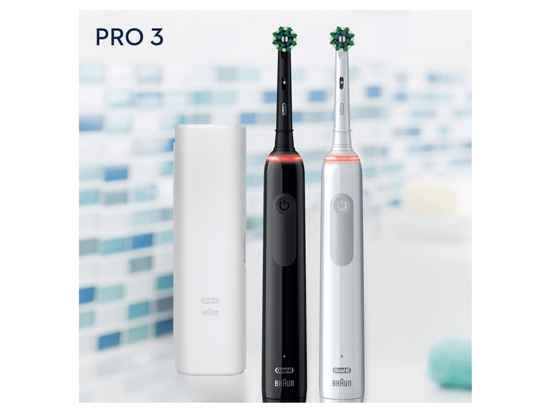 Oral-B PRO3 3900 Elektromos fogkefe Cross Action 2 db, Fekete / Fehér