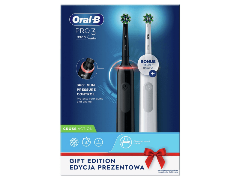 Oral-B PRO3 3900 Elektromos fogkefe Cross Action 2 db, Fekete / Fehér