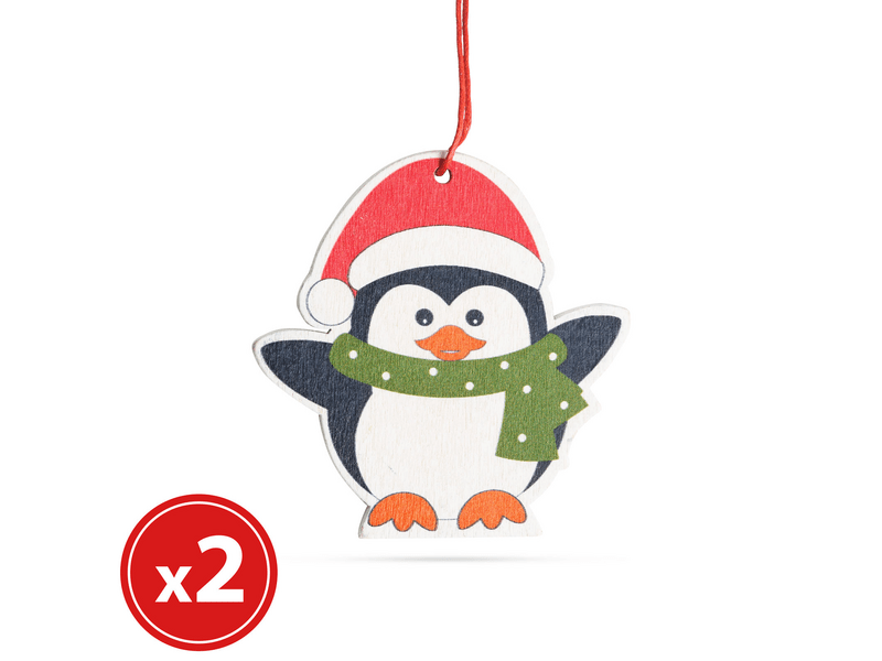 Family 55982C Fából készült karácsonyfadísz szett, pingvin