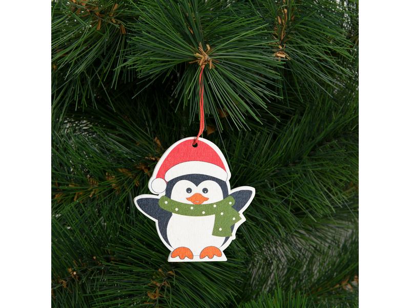 Family 55982C Fából készült karácsonyfadísz szett, pingvin
