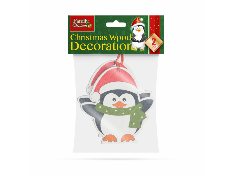 Family 55982C Fából készült karácsonyfadísz szett, pingvin