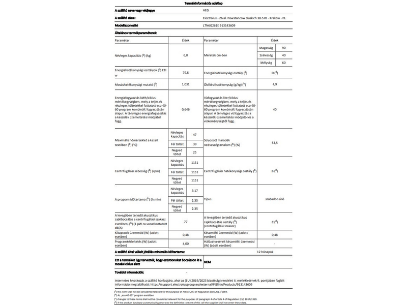 AEG LTN6G261E Felültöltős mosógép