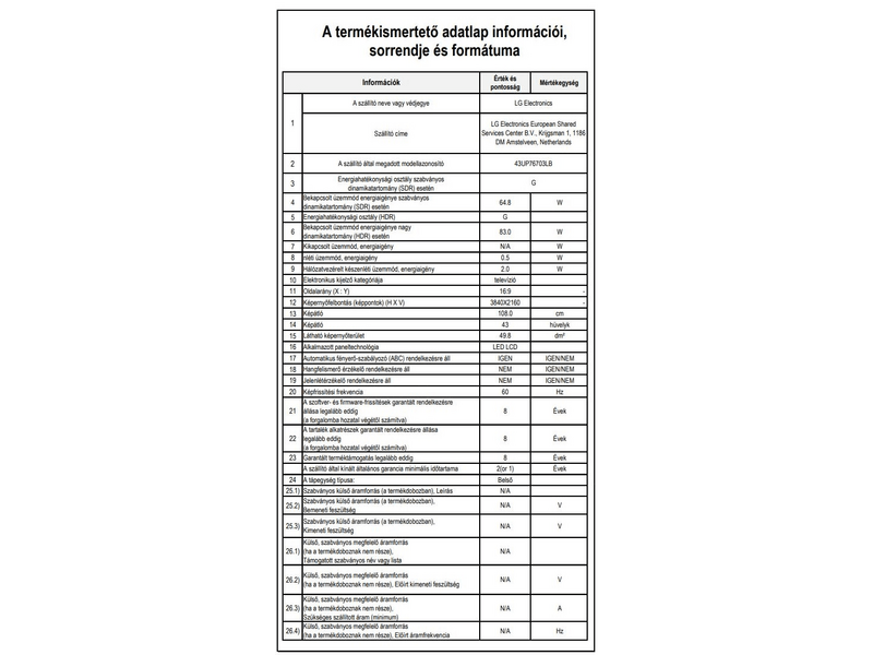 LG 43UP76703LB 43'' (108 cm) 4K HDR Smart UHD TV
