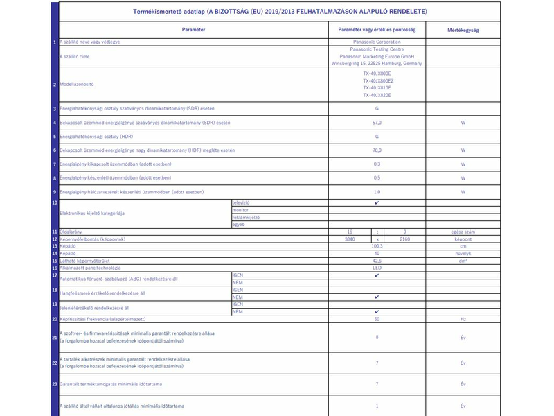 Panasonic TX-40JX800E 40