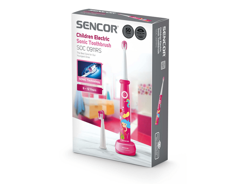 Sencor SOC 0911RS Elektromos szónikus gyerekfogkefe, rózsaszín