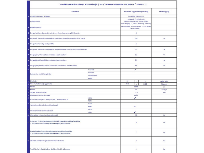 Panasonic TX-55HZ980E 4K Ultra HD OLED Smart Tv