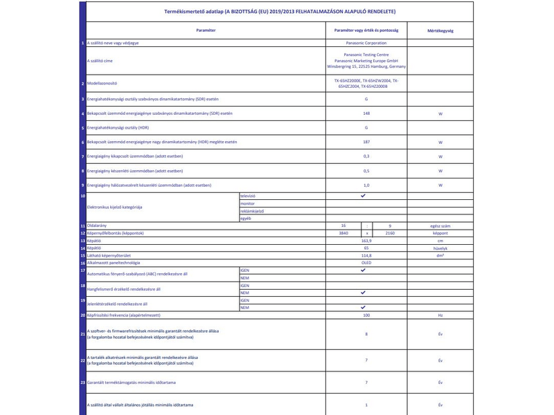 Pansonic TX-65HZ2000E 4K Ultra HD OLED Smart Tv