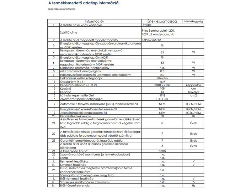 Philips 43PUS7956/12 4K UHD okos televízió, 43''