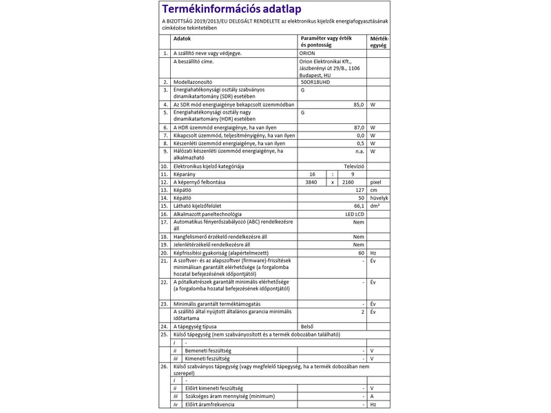 Orion 50OR18UHD 4K Ultra HD LED