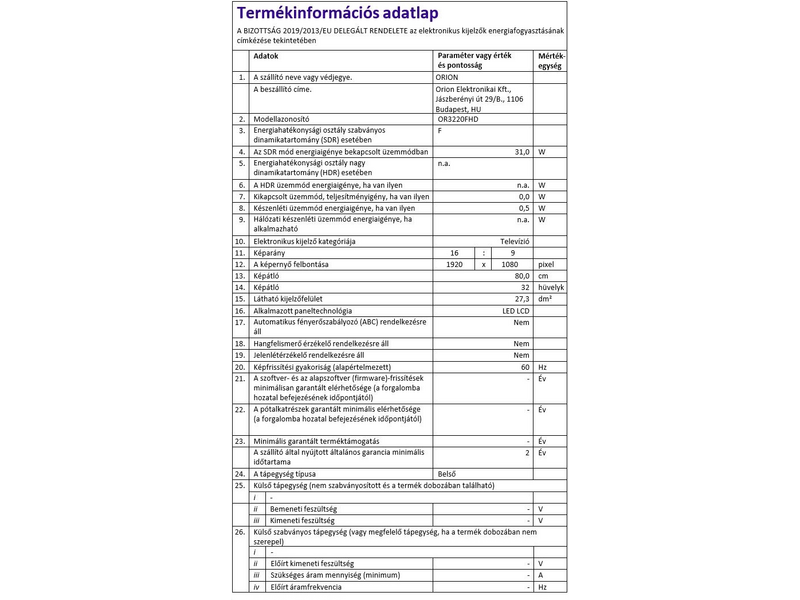 Orion OR3220FHD FULL HD LED Okos Tv