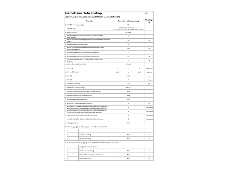 TCL 65C715 4K Ultravékony UHD QLED SMART TV