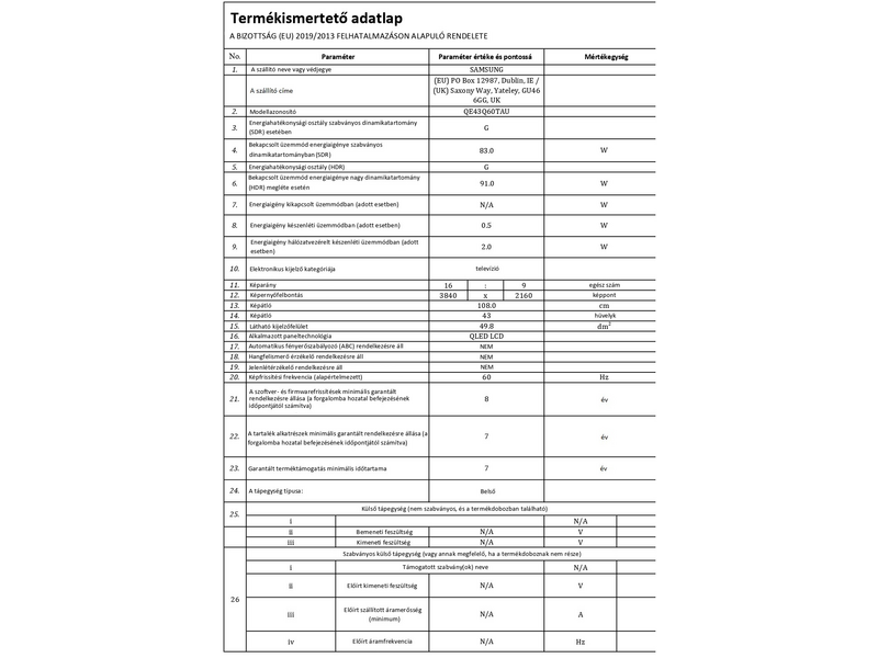 Samsung QE43Q60TAUXXH 43” 4K UHD QLED Smart Tv