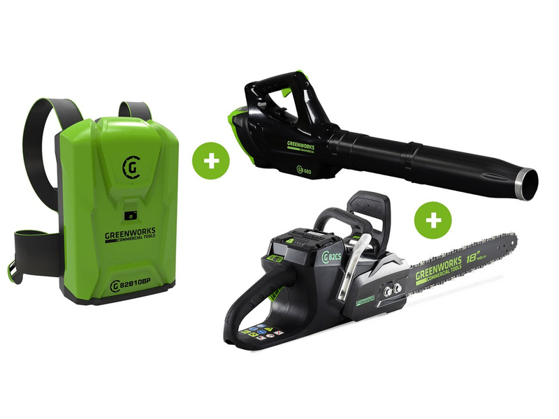 Greenworks GC82C Láncfűrész + lombfúvó + háti akku (0009-GW)
