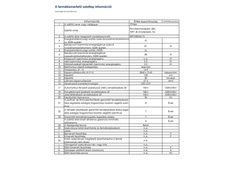 Philips 50PUS8536/12 4K UHD okos televízió, 50''